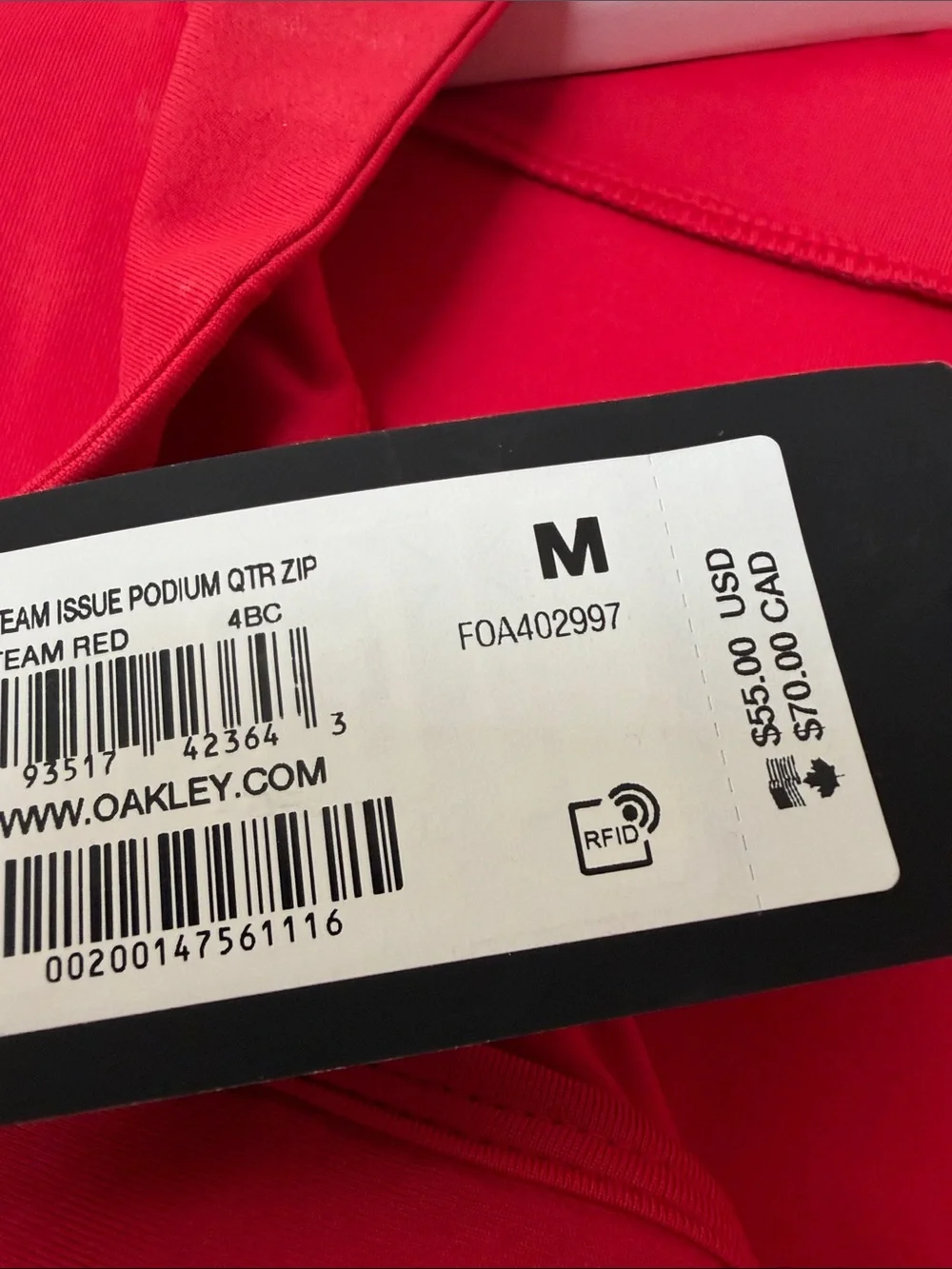 Oakley Men's Hydrolix Team Issue Podium Red Zip-Up Pullover size M NWT